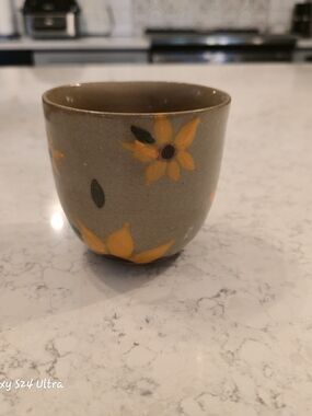 Tea Cup with Yellow Floral Print